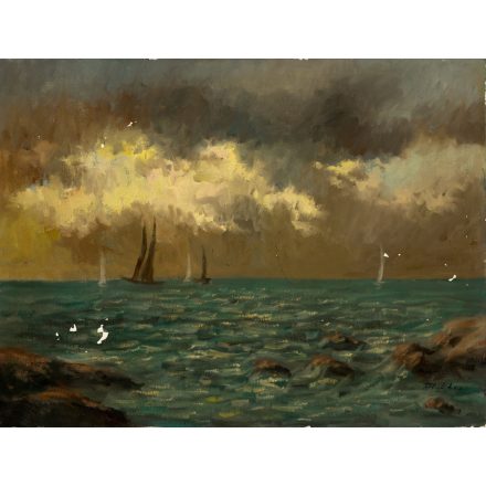 Petheö A. jelzettel: Vitorlások a tengeren