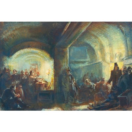 Istókovits Kálmán: Ebédkiosztás a Budapesti Vízművek óvóhelyén, 1945