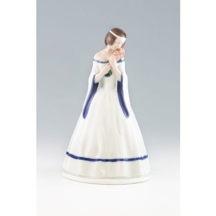 Rosenthal kisplasztika - Leány rózsacsokorral