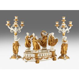 Neorokokó asztalközép és 2 db gyertyatartó