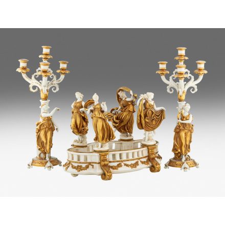 Neorokokó asztalközép és 2 db gyertyatartó