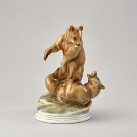 Zsolnay kisplasztika - Birkozó medvepár