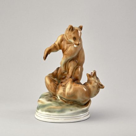 Zsolnay kisplasztika - Birkozó medvepár