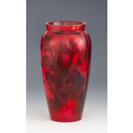 Zsolnay díszváza füstölgő vulkán panorámaképével