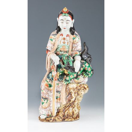 Japán kisplasztika – Manjushri Bodhisattwa Fo-kutyával