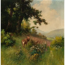 Zorkóczy Gyula: Erdőrészlet szarvasokkal