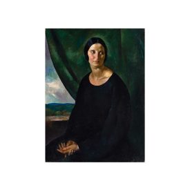 Patkó Károly: Női portré zöld drapériával