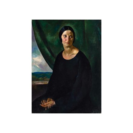 Patkó Károly: Női portré zöld drapériával