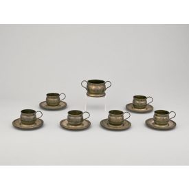 6 db mokkáscsésze aljjal és cukortartó