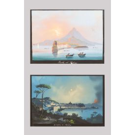   XIX. századi olasz festő: Nápoly látképe és sziget - 2 mű