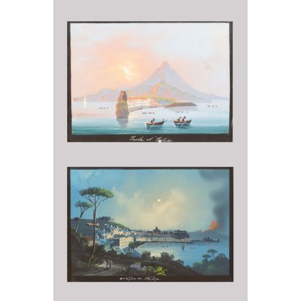 XIX. századi olasz festő: Nápoly látképe és sziget - 2 mű